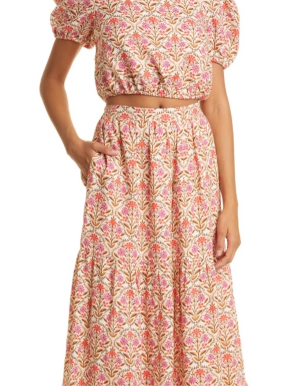 Cami NYC Pink Floral Tiered Maxi Skirt